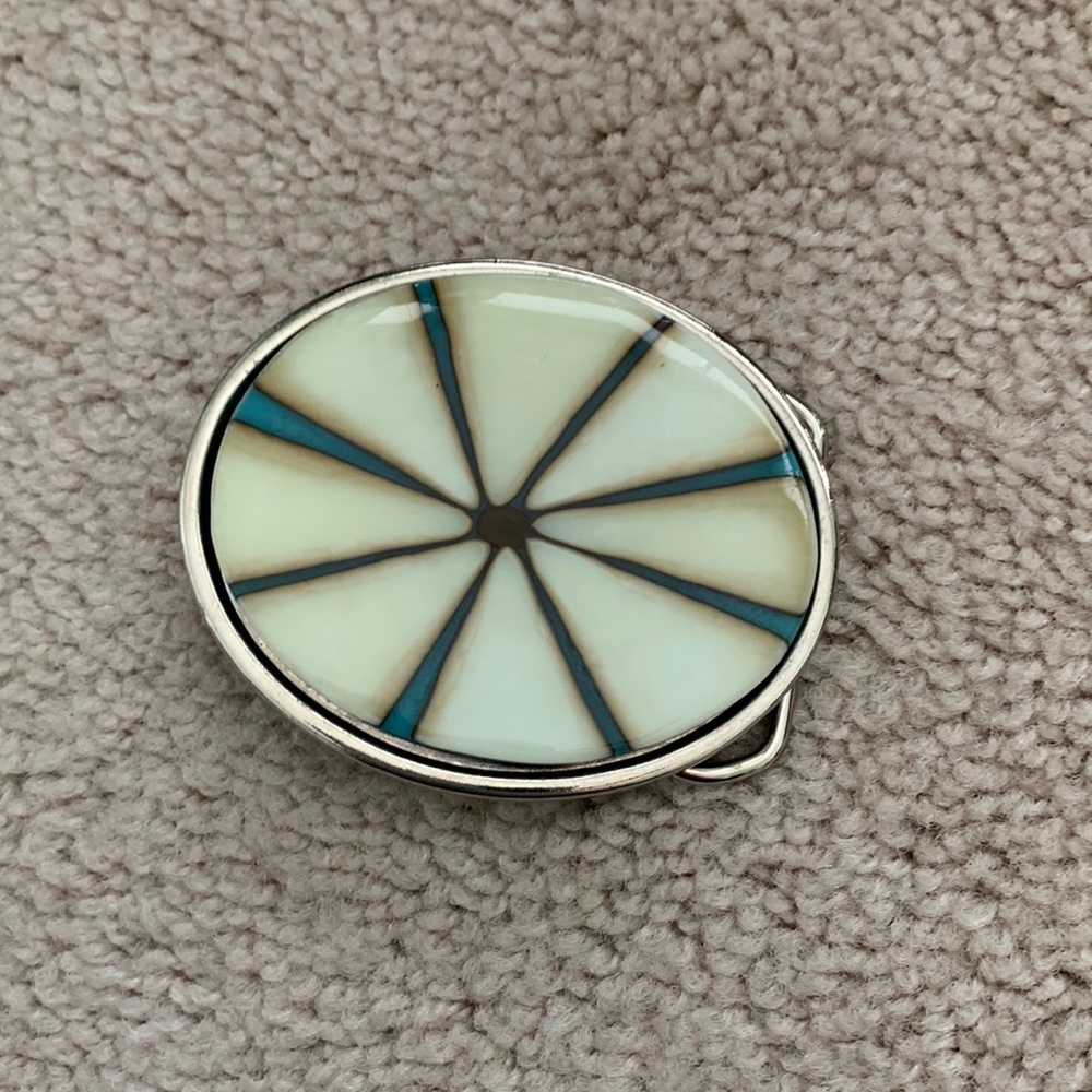 She’s Crafty vintage belt buckle turquoise ivory